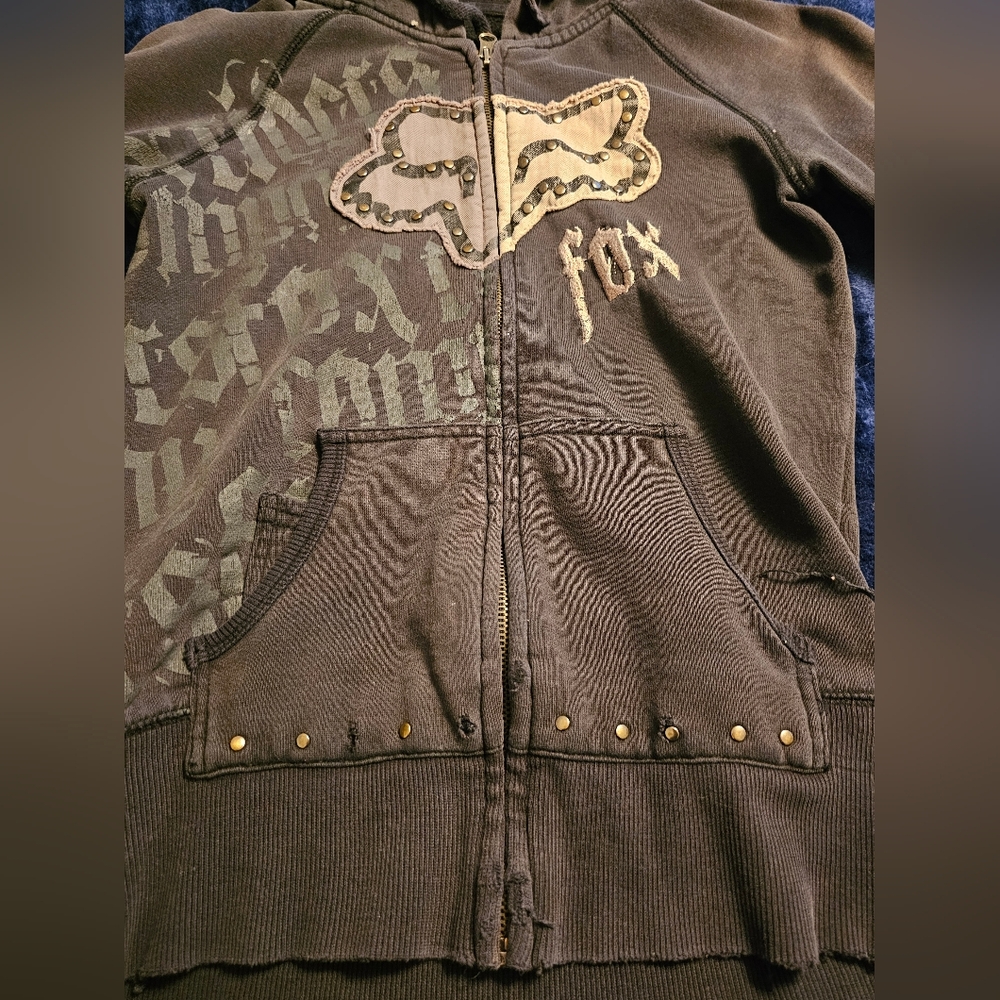 Fox Racing Black Zip-Up Hoodie with Graphic Logo - Picture 2 of 7